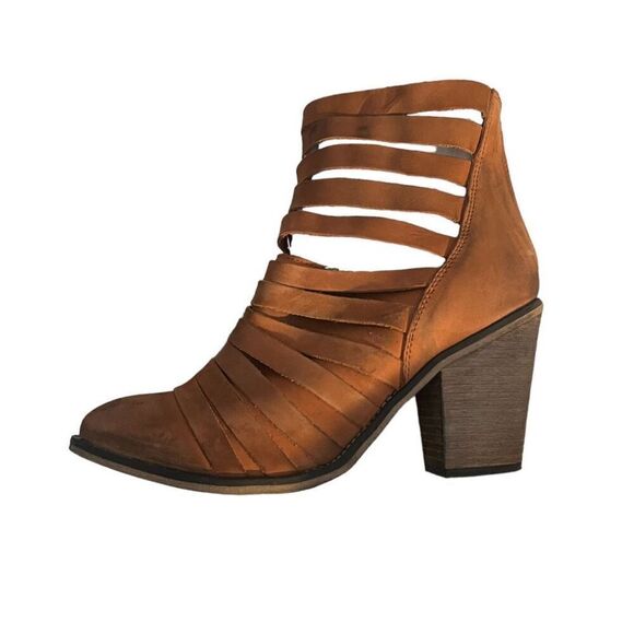 Free People Terracotta Leather Strappy Hybrid Heel Ankle Boot Booties Size 41 - Picture 3 of 5